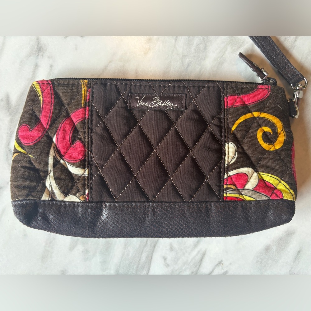 Vera Bradley Puccini Brown wristlet purse or makeup bag. Fall color swirls